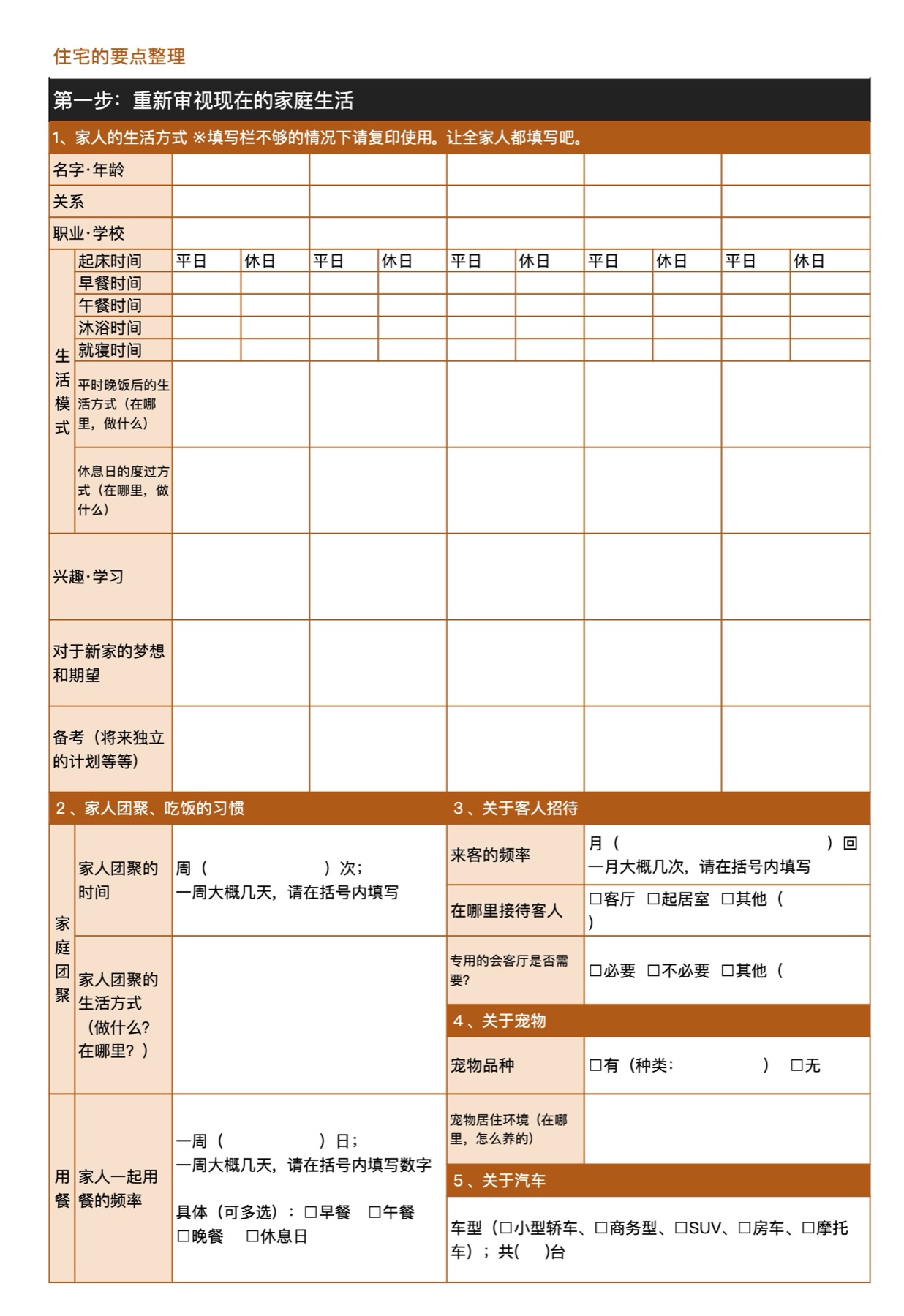 匠恒客户住房需求整理表